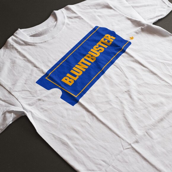 Retro 90s Block Buster Funny Weed Parody Shirt. White. Multiple Sizes. Fast Ship - Picture 1 of 1